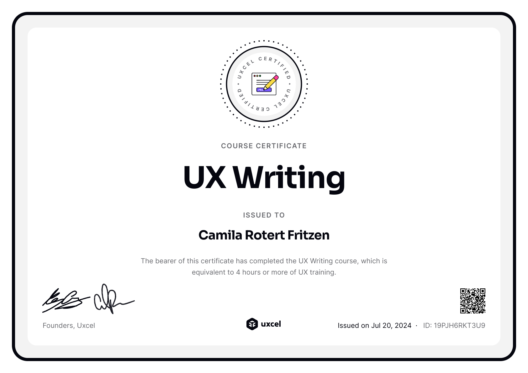 Camila Rotert Fritzen's certificate